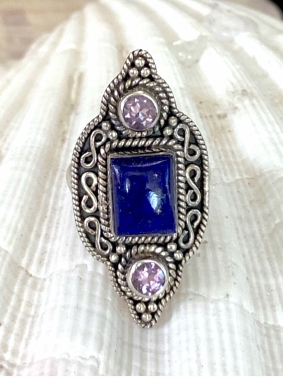 Lapis Lazuli & Khunzite Sterling Silver Designed Ring